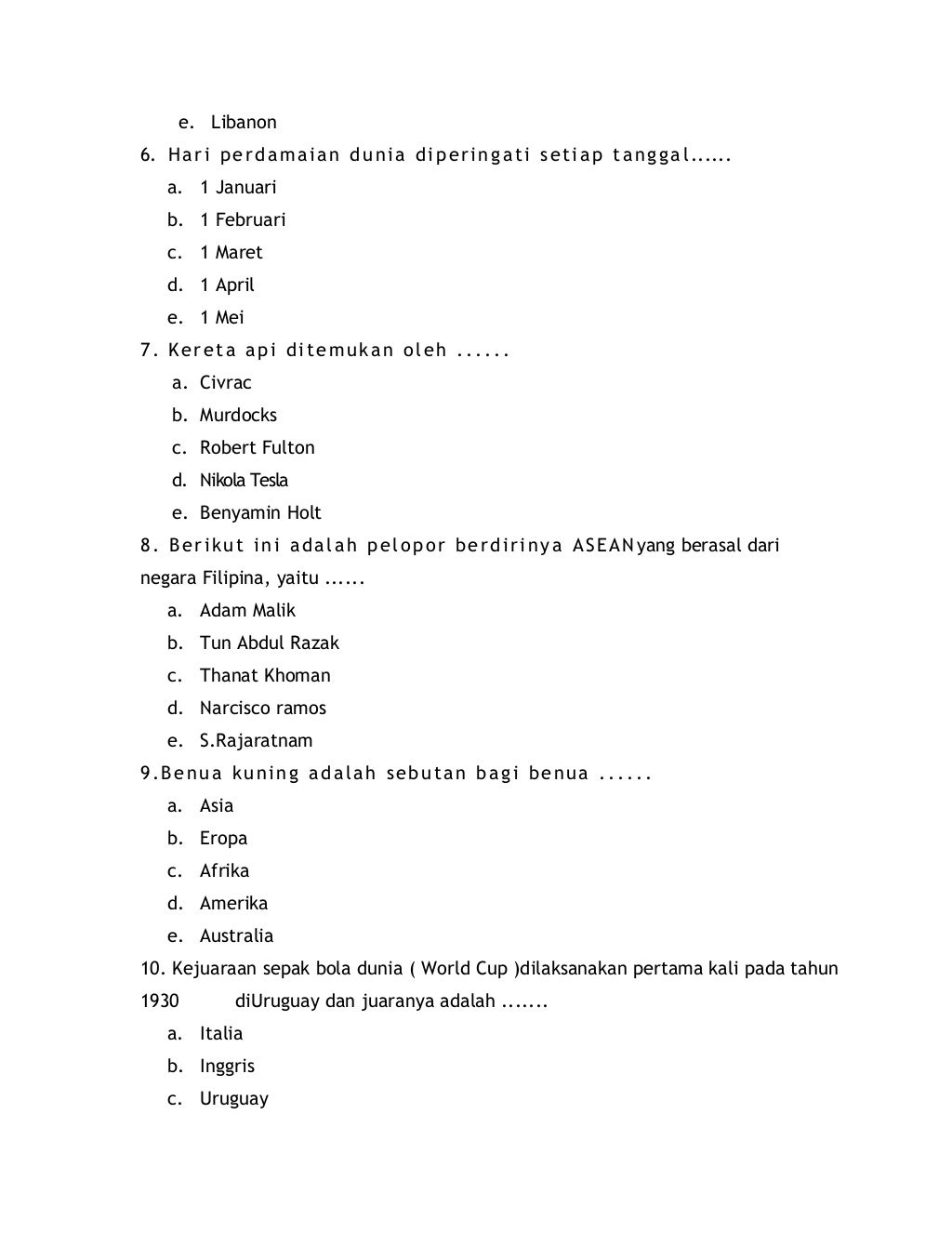 Soal pengetahuan umum sma