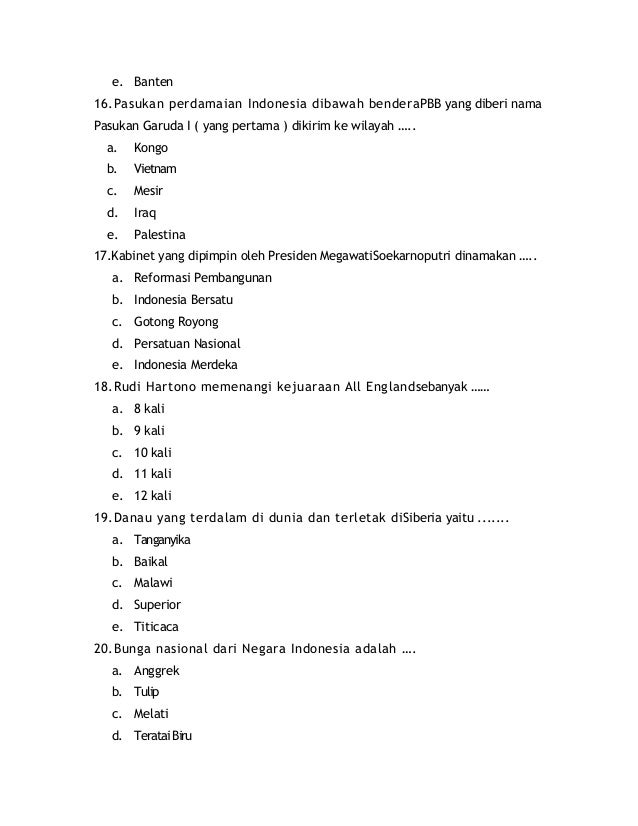 Soal pengetahuan umum sma