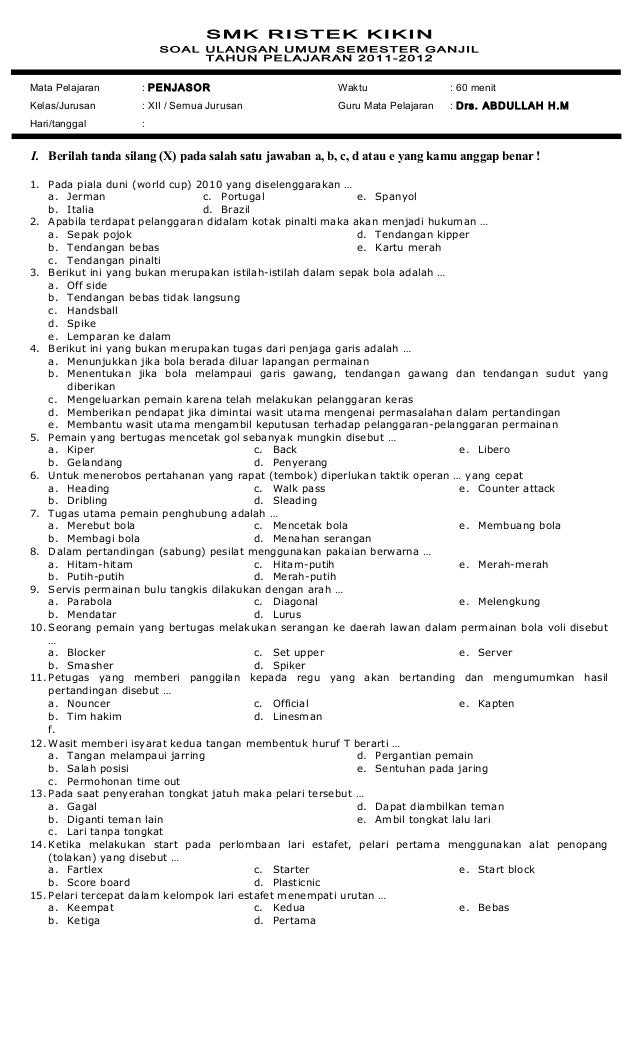 Soal Penjasor Kls Xii