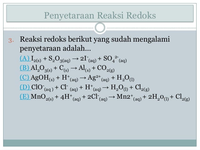 Soal penyetaraan reaksi redoks, sel elektrokimia,
