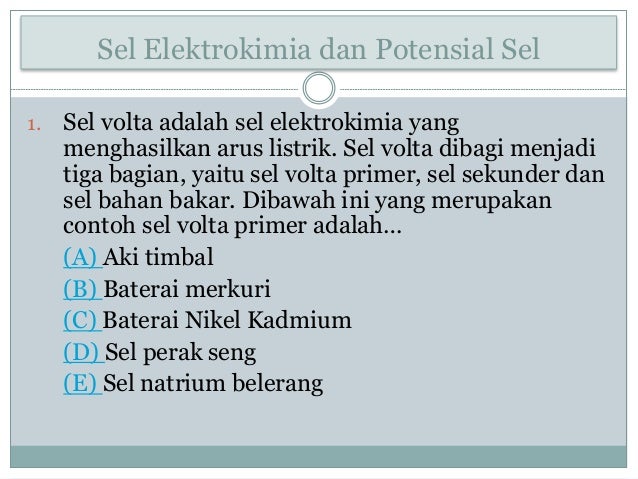 Soal penyetaraan reaksi redoks, sel elektrokimia,