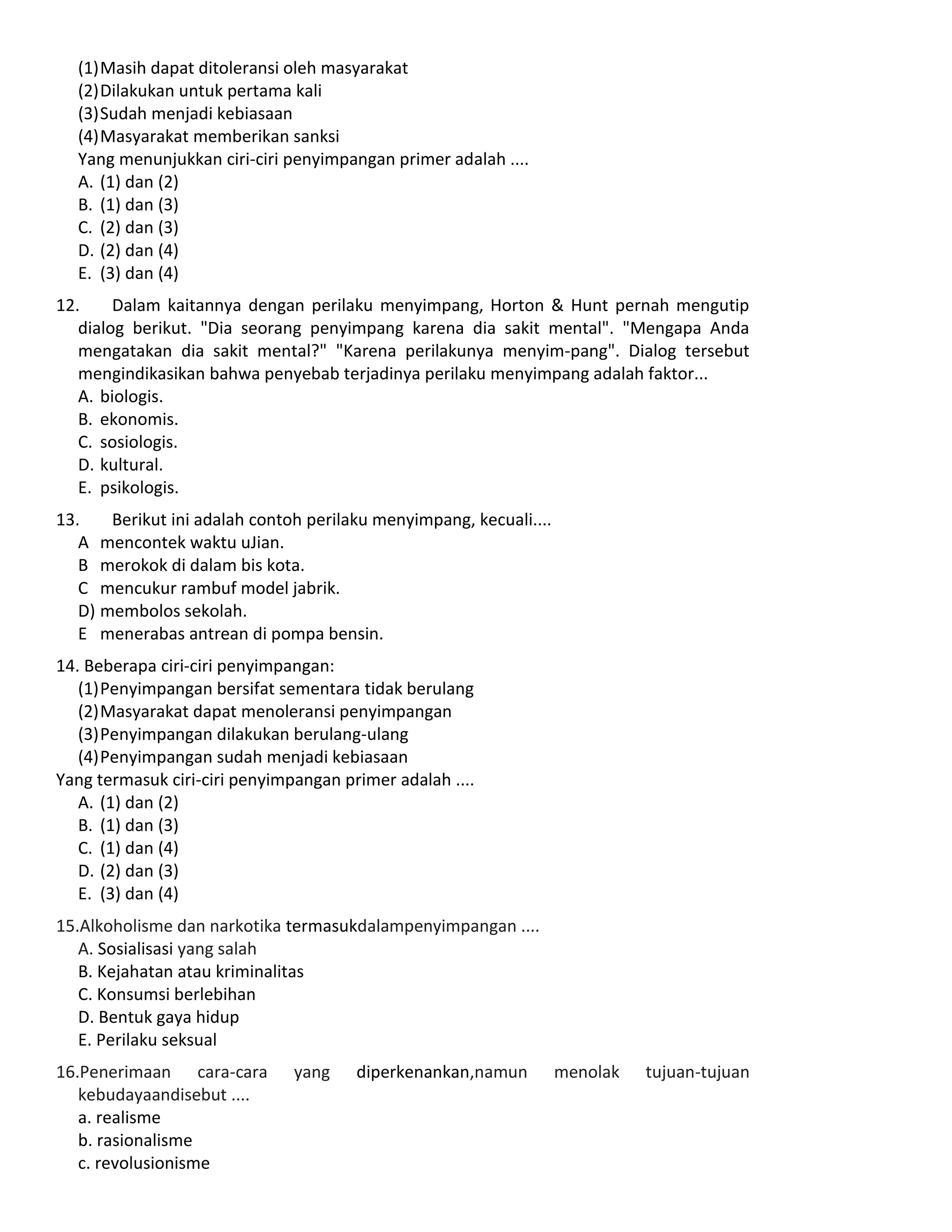 Soal perilaku menyimpang