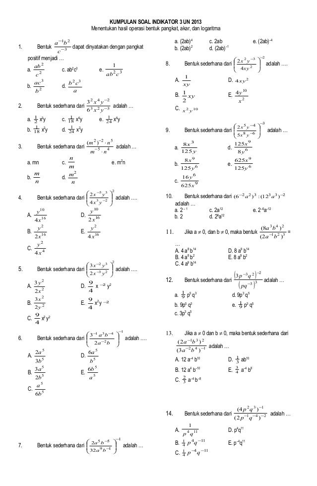 Soal Latihan Matematika UAN SMA IPS (per Indikator)