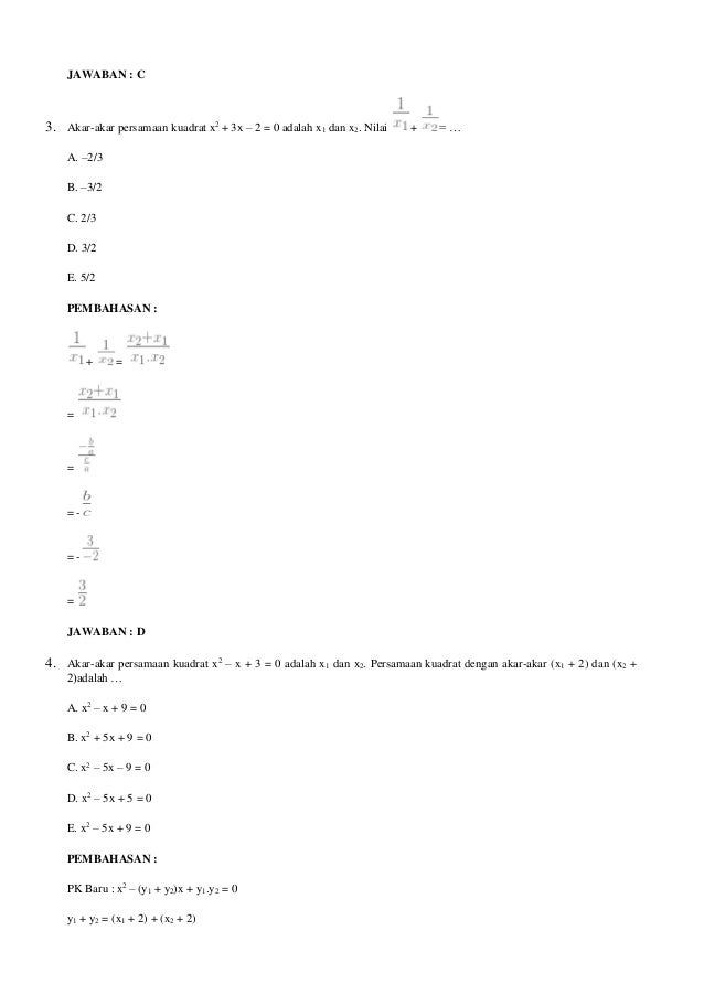 Contoh Soal Persamaan Kuadrat Kelas 10 - Contoh Soal Terbaru