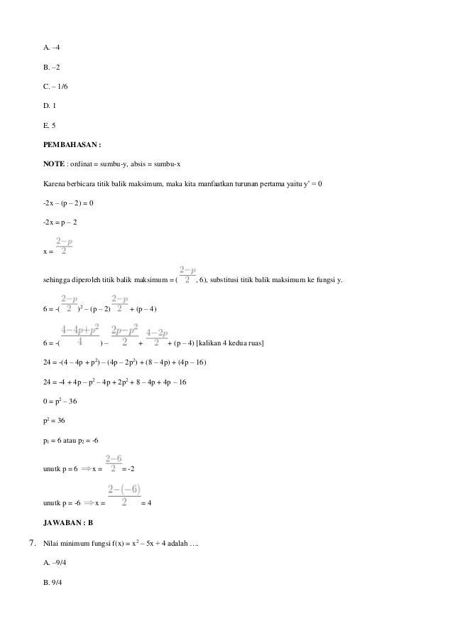 Contoh soal persamaan dan fungsi kuadrat kelas 10