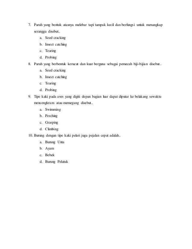 Soal Pilihan Ganda Aves