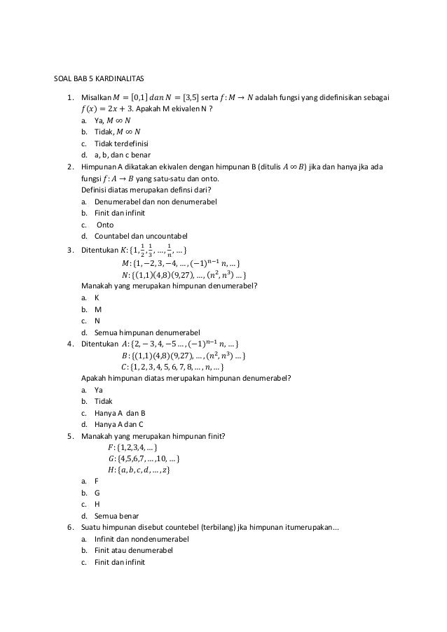 Soal Pilihan Ganda Kardinalitas