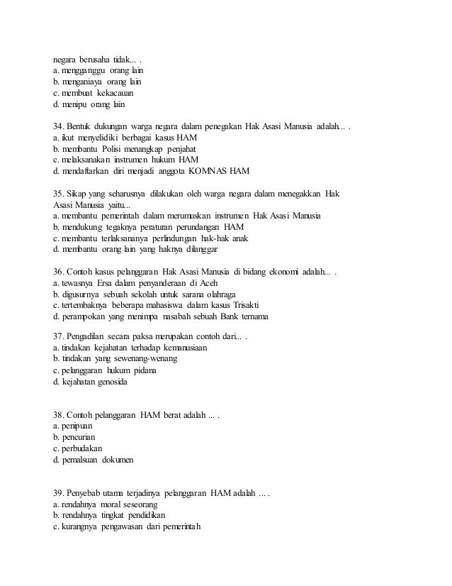 Soal Pkn Hak Asasi Manusia Kelas Xi
