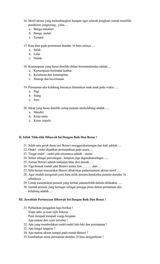 Soal plbj kelas 3 semester 2