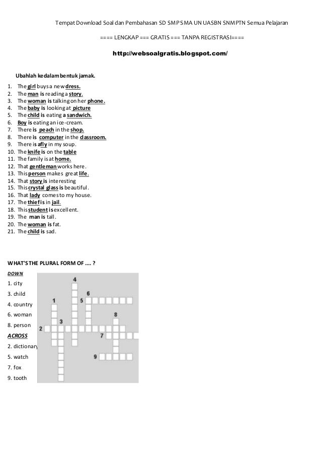 Soal Bahasa Inggris Plural And Singular Soal Bahasa Inggris Plural And Singular