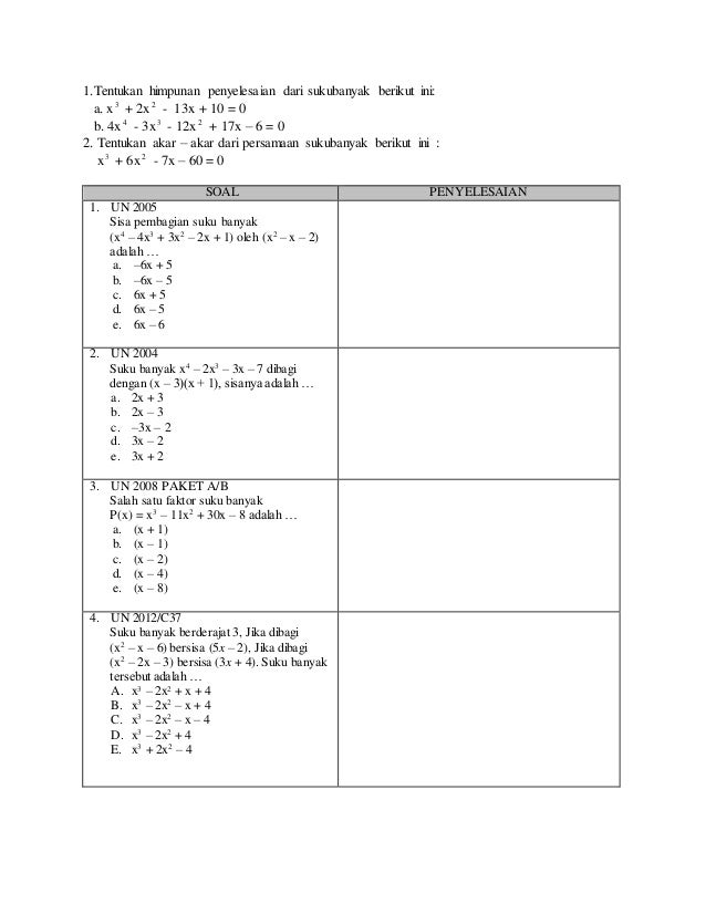 Soal Un Polinomial Guru Galeri