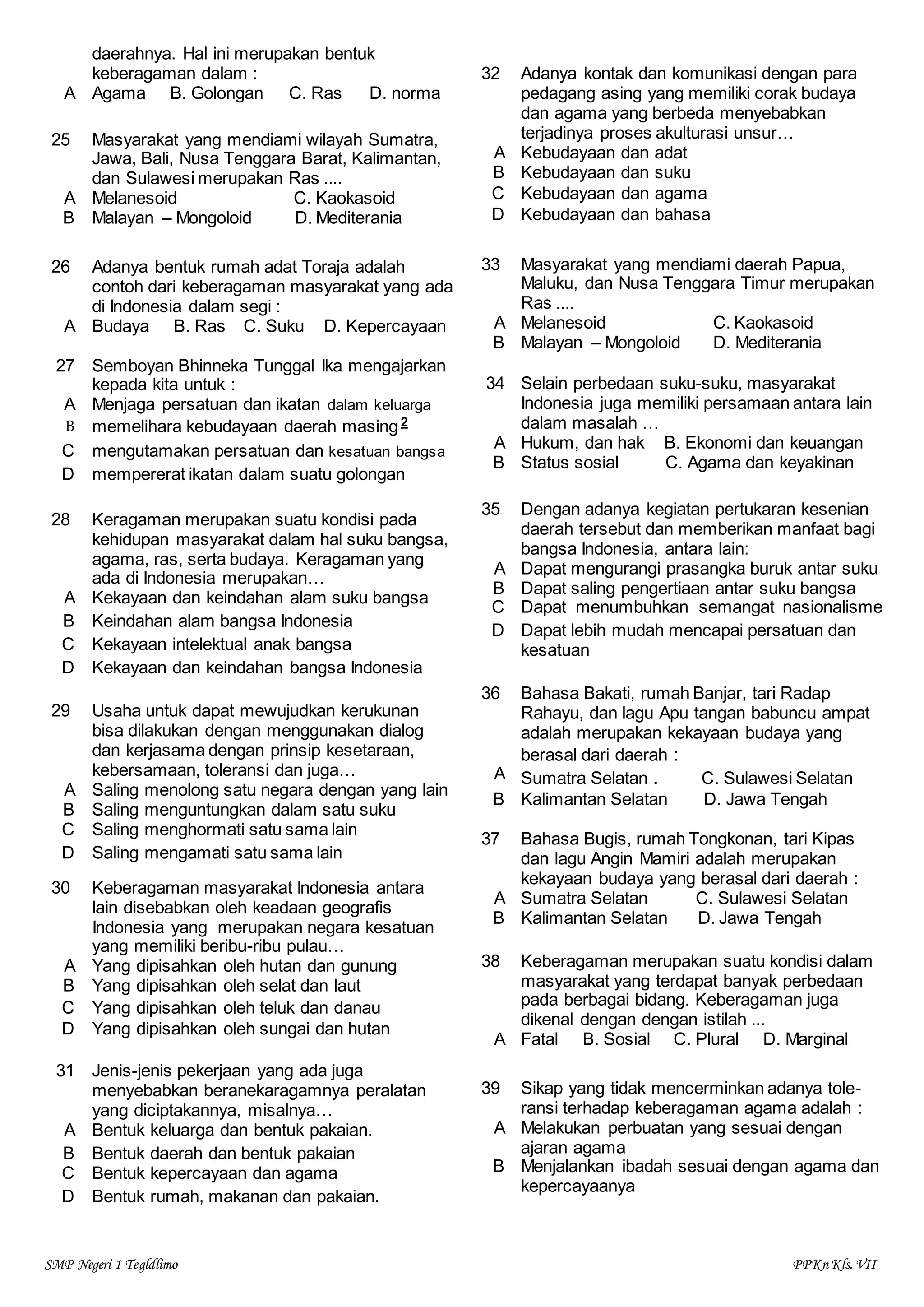 Bab 4 PPKn Kelas 7: Keberagaman Suku, Agama, Ras, dan Antargolongan dalam Bingkai Bhinneka Tunggal Ika Bab 4 PPKn Kelas 7: Keberagaman Suku, Agama, Ras, dan Antargolongan dalam Bingkai Bhinneka Tunggal Ika