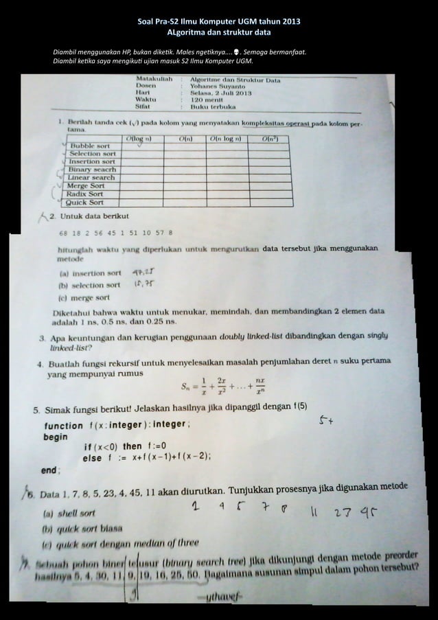 Soal Pra S2 IlKom UGM - Algoritma & Struktur Data | PDF