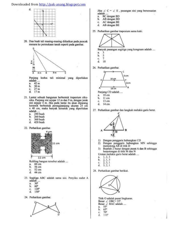 Soal Un Matematika Smp 2014 Dan Kunci Jawaban Guru Galeri