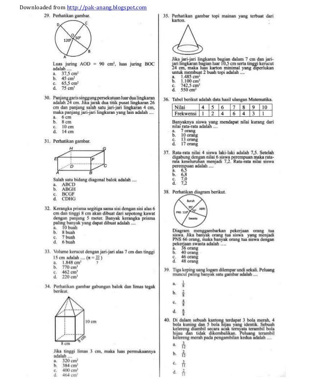 Kunci jawaban un matematika smp 2014