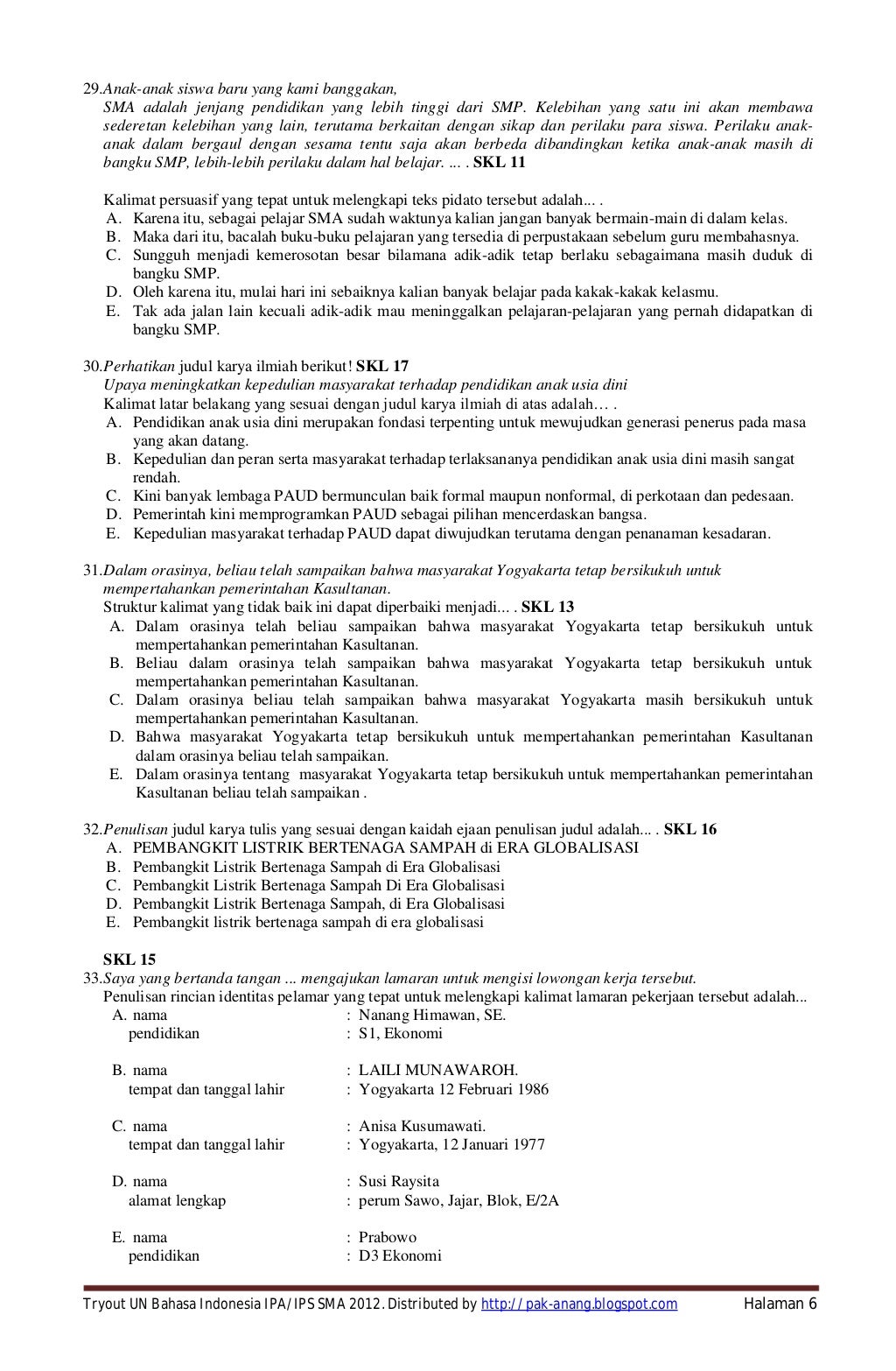 Soal prediksi dan tryout un bahasa indonesia sma program