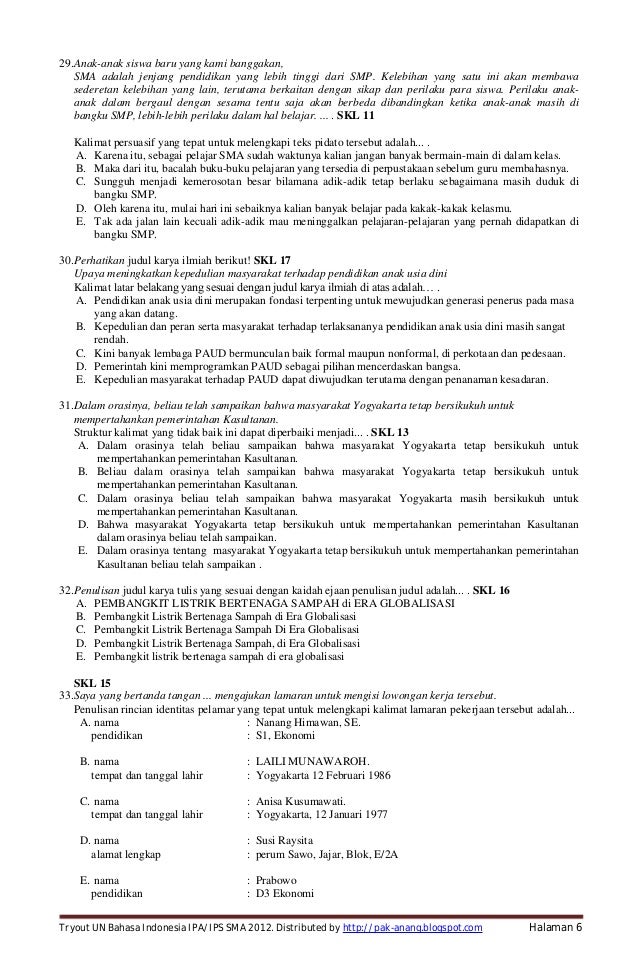Soal prediksi dan tryout un bahasa indonesia sma program ipa ips