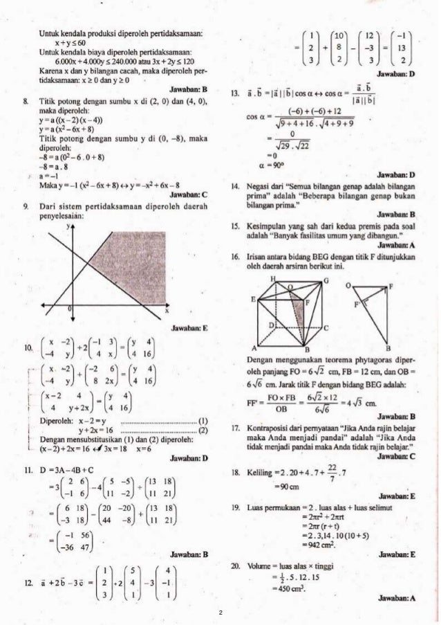 Kunci Jawaban Soal Prediksi UN Matematika SMK 2020 Kunci Jawaban Soal Prediksi UN Matematika SMK 2020