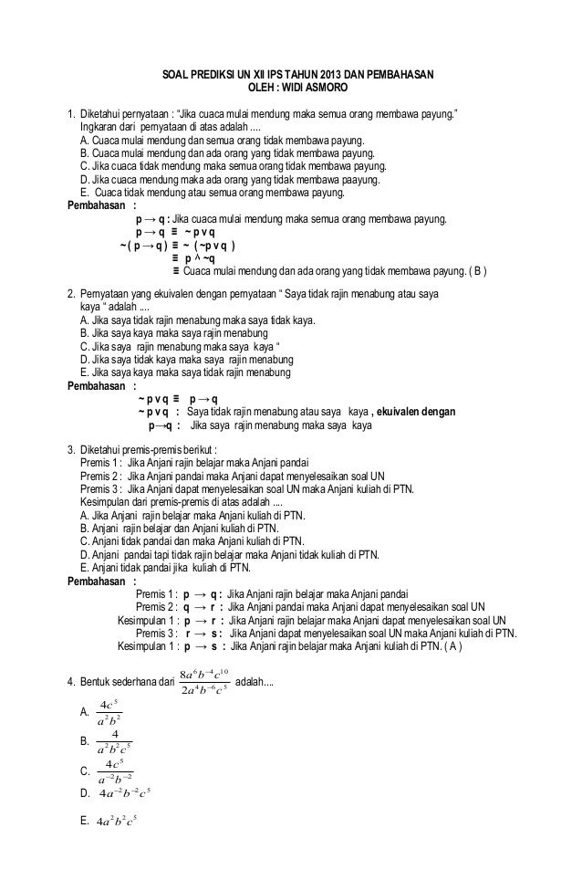 Soal Prediksi Un Xii Ips 2013 Paket 13 Dan Pembahasan