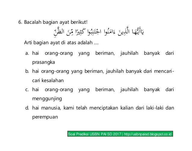 Soal prediksi usbn pai 2017