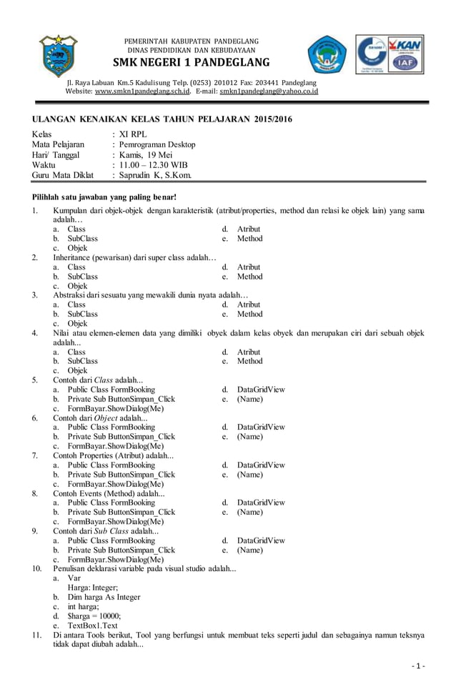 Mengasah Kemampuan Pemrograman Desktop: Contoh Soal Esensial Kelas 11 Semester 2