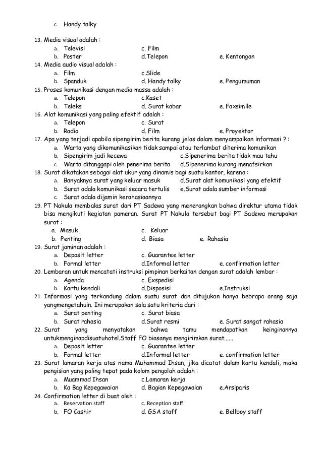 Contoh Soal Klerikal Beserta Jawabannya Contoh Soal Klerikal Beserta Jawabannya