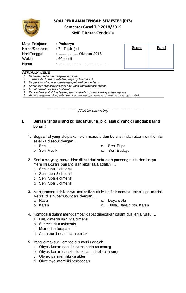 Contoh Soal Pts Prakarya Kelas 8 Semester 1 2018