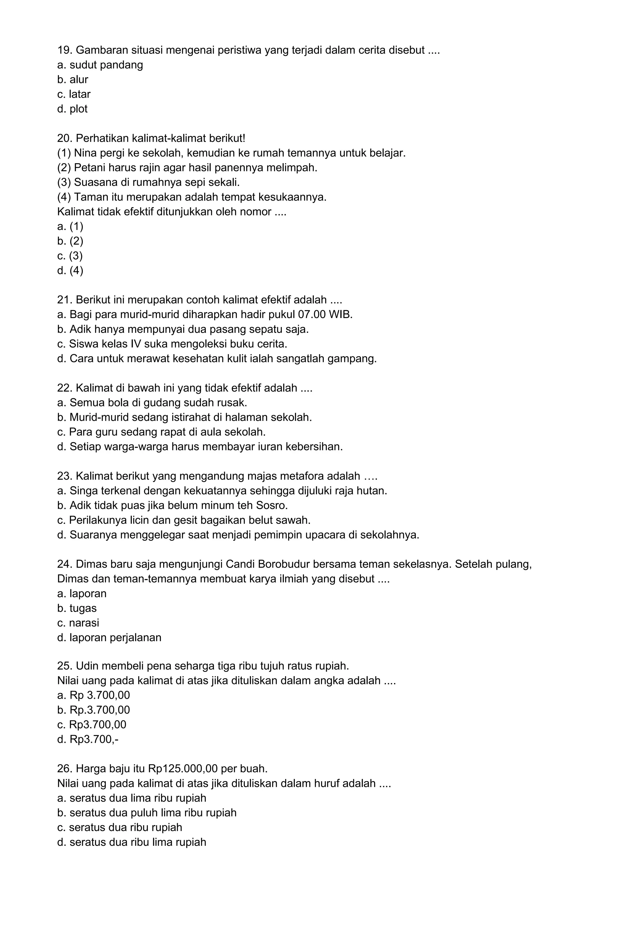 Soal PTS Bahasa Indonesia Kelas 4 Semester 2 Kurikulum Merdeka T.A 2023 ...