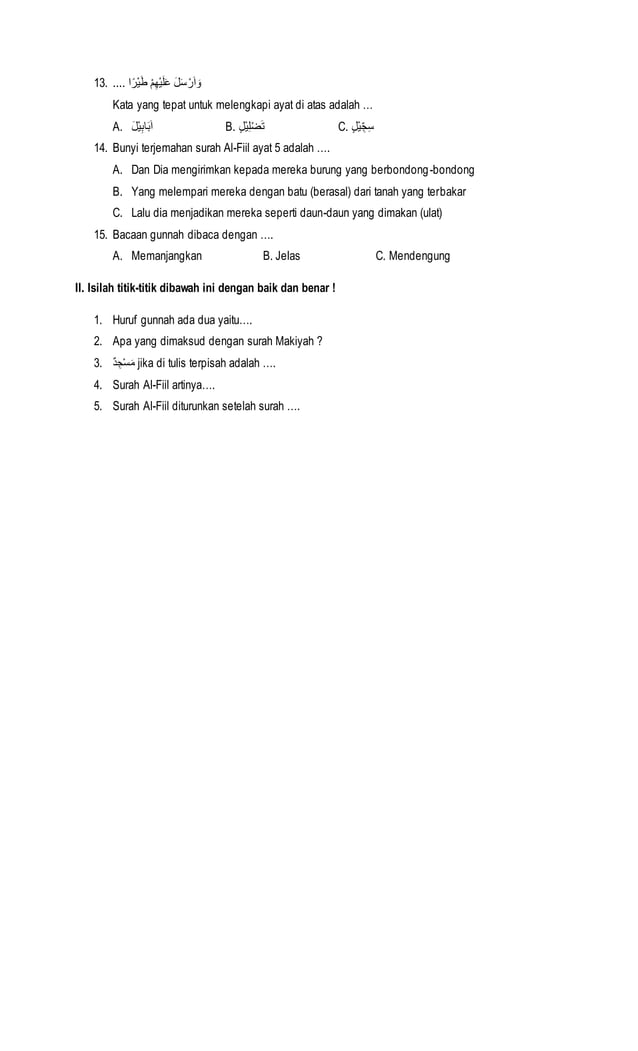 Contoh Soal UAS Pelajaran Qurdis Kelas 2 MI: Memahami Dasar-Dasar Keislaman dengan Menyenangkan