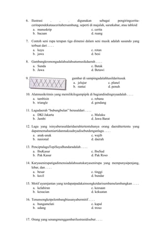 Contoh Soal Seni Budaya Dan Ketrampilan Kelas Iv Sd