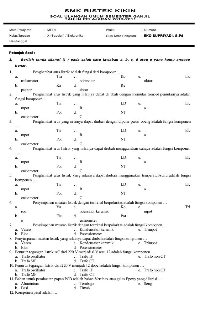 Soal semester ganjil kls x 2009 2010