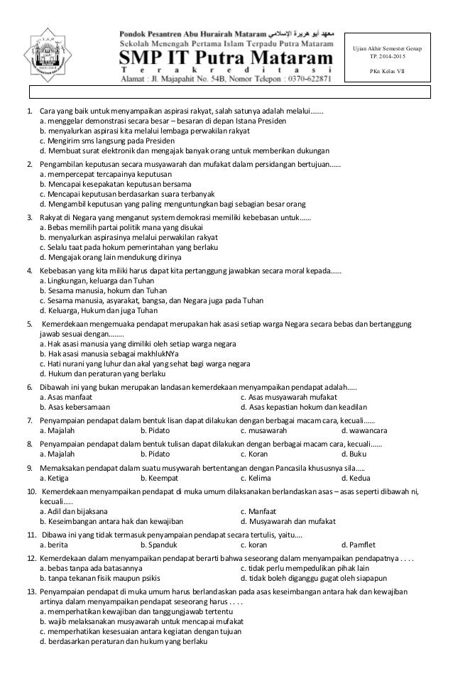 Soal Semester Genap 2015 P Kn Kelas Vii