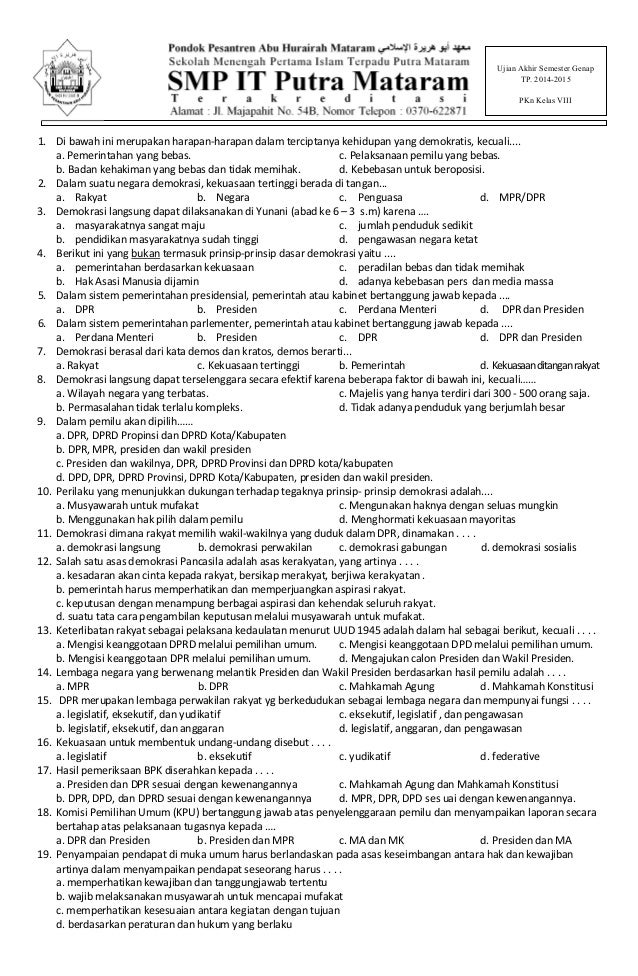 Soal Semester Genap 2015 P Kn Kelas Viii Soal Semester Genap 2015 P Kn Kelas Viii