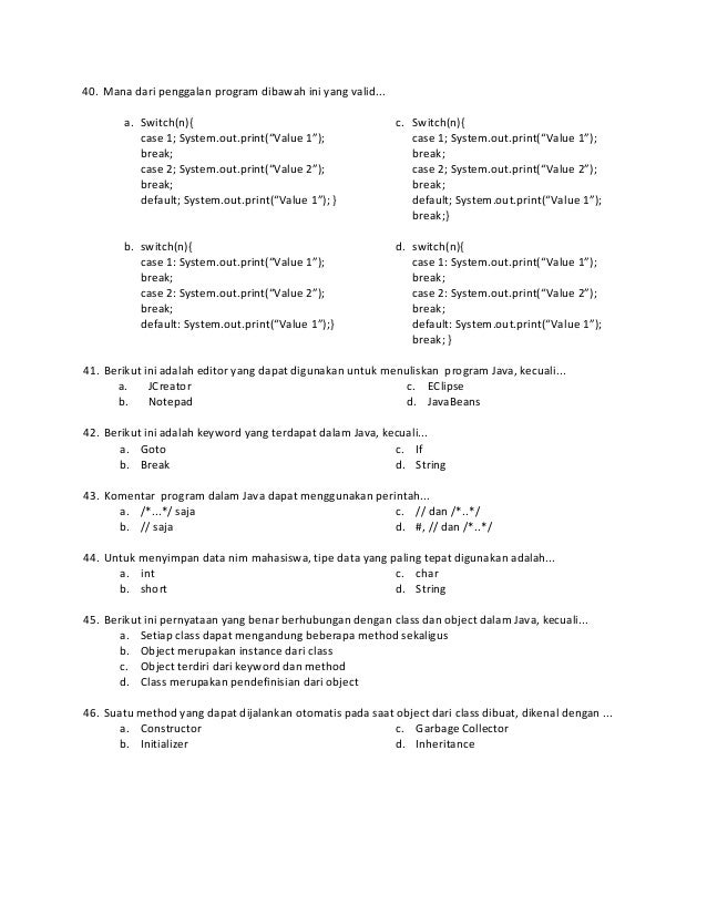 Soal soal pbo java Soal soal pbo java