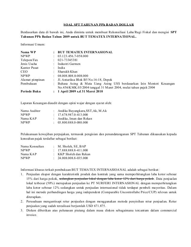 Soal spt tahunan p ph badan 1770