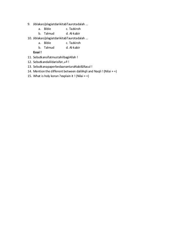 Soal Tauhid Q 5 Madrasah