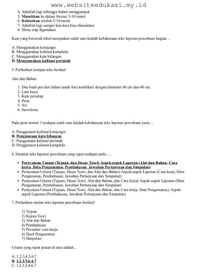 Soal teks laporan percobaan kelas 9