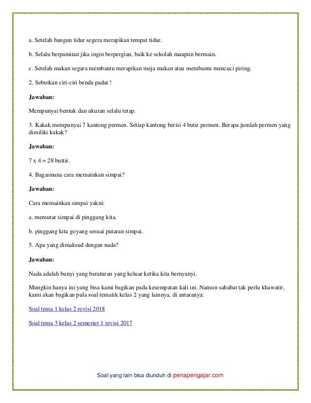 Soal Tematik Kelas 2 Tema 2 Subtema 1 Dan Kunci Jawaban Soal Tematik Kelas 2 Tema 2 Subtema 1 Dan Kunci Jawaban