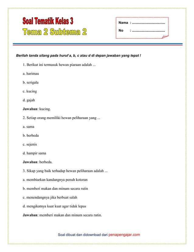 Baik, mari kita buat artikel tentang contoh soal tematik kelas 3 SD tema 2 dengan 1.200 kata.