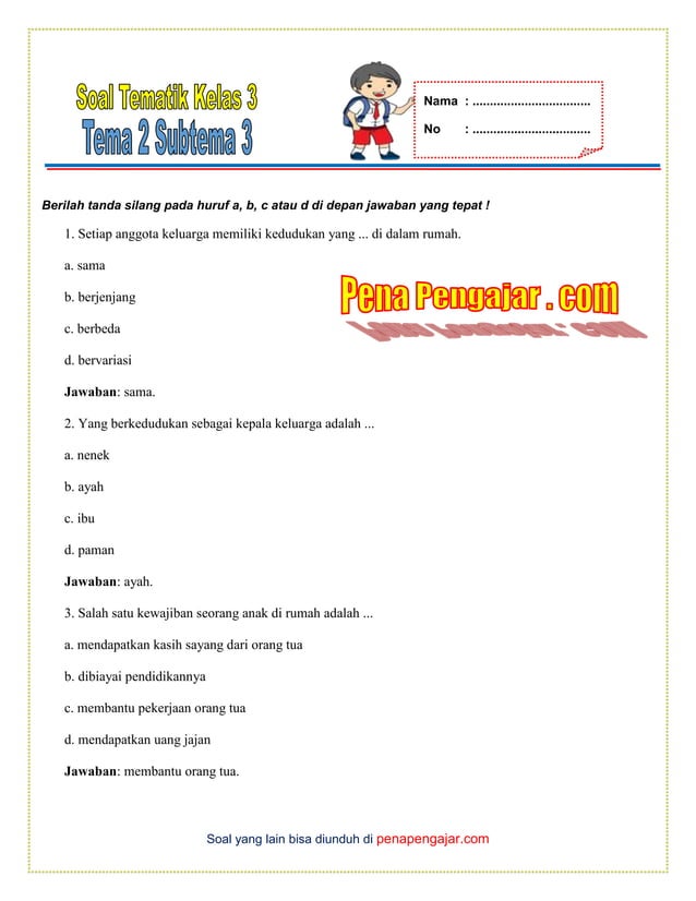Contoh Soal Tematik Kelas 3 SD Tema 3: Benda di Sekitarku (Subtema 3: Perubahan Wujud Benda)
