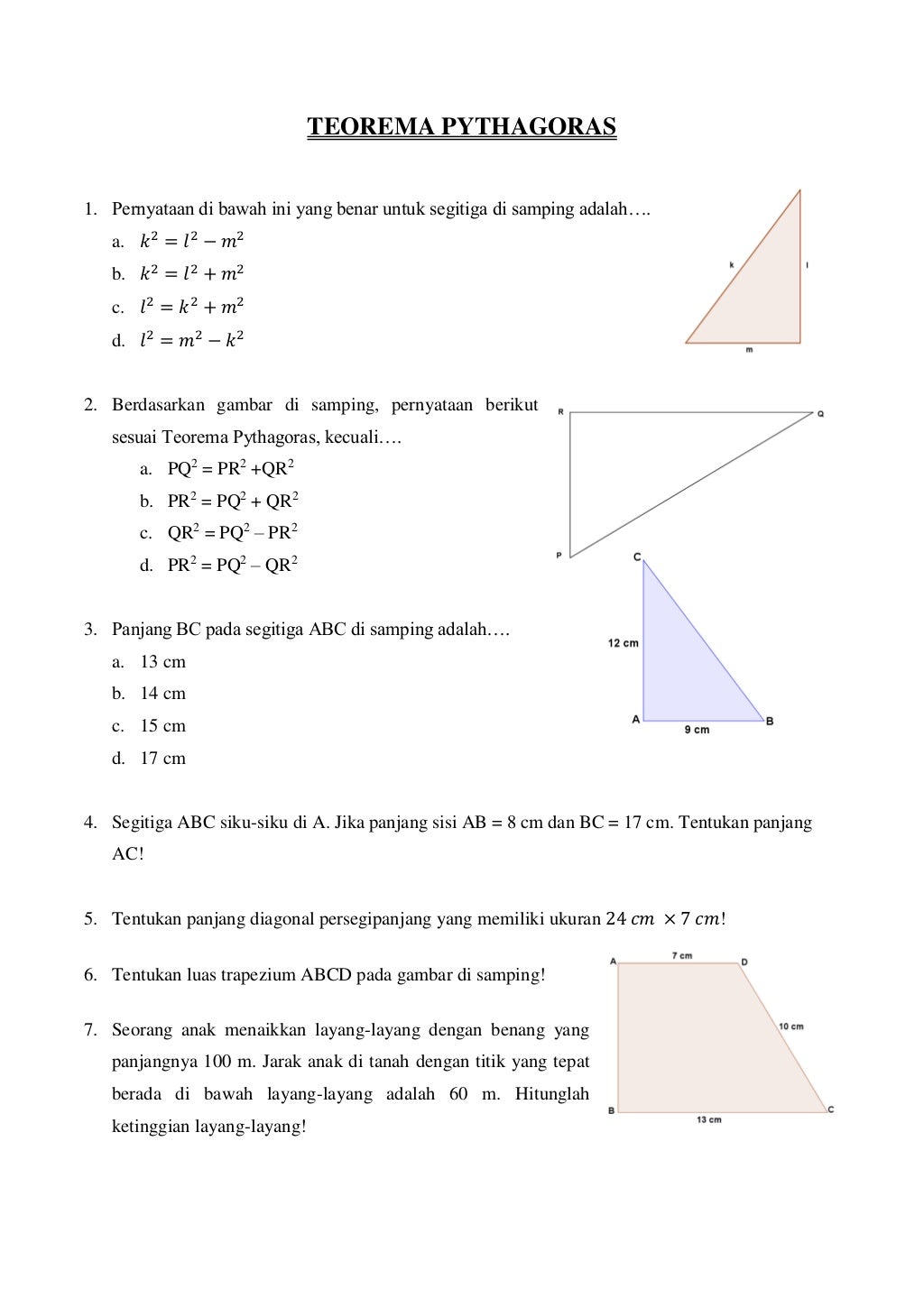 Soal teorema pythagoras