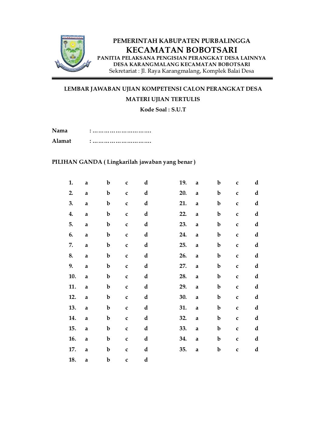 Soal tertulis Ujian Perangkat Desa Soal tertulis Ujian Perangkat Desa