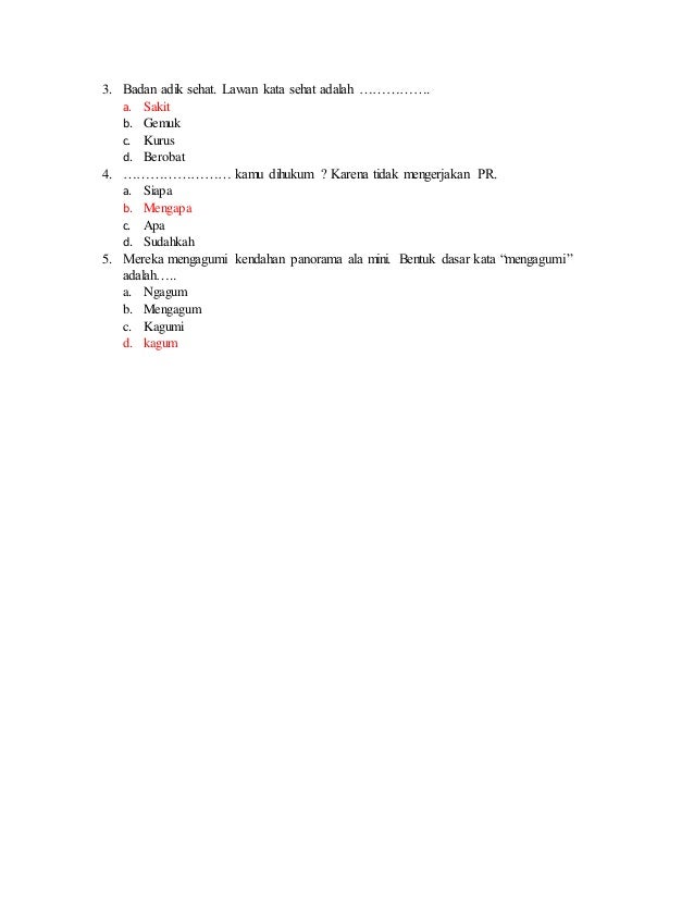 Soal Bahasa Indonesia Mudah Dan Sedang