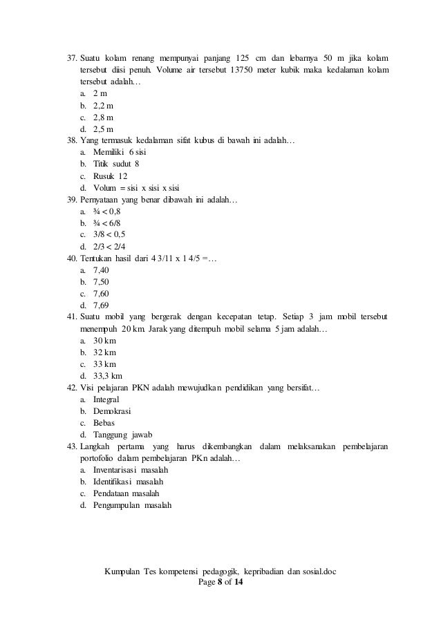 Soal tes kompetensi pra pplt unimed