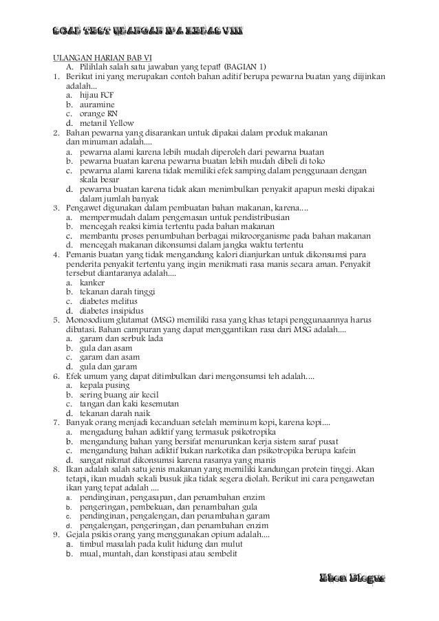 SOAL ULANGAN HARIAN KELAS VIII (BAB IIIVI)