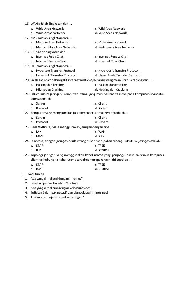 Soal teknologi informasi dan komunikasi kelas 9