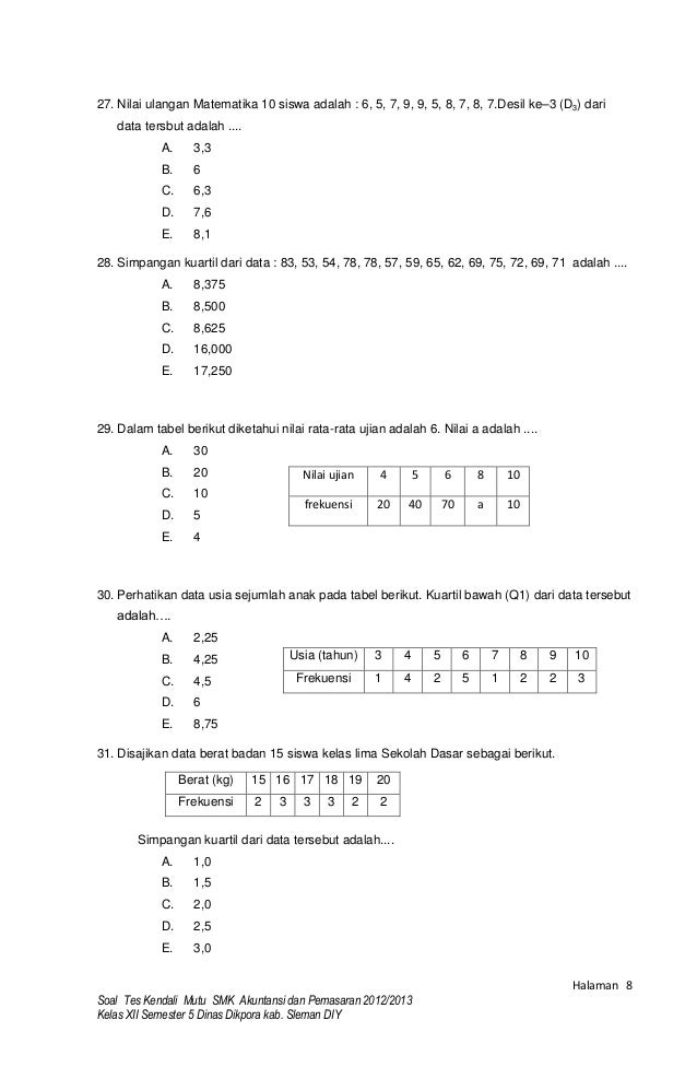 Soal Matematika Tk A Semester 2