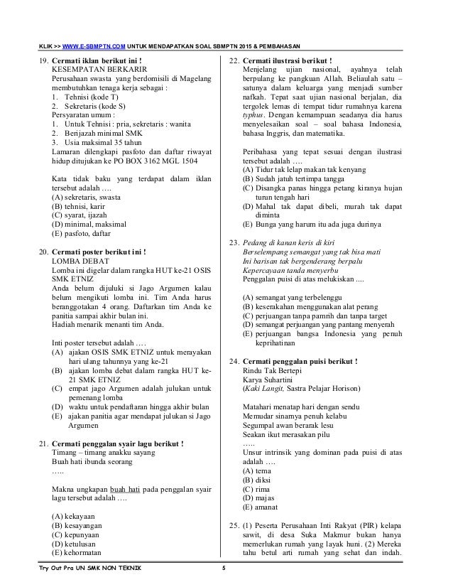 Soal to un smk bhs indonesia inggris matematika