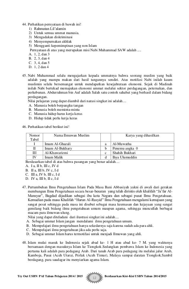 Soal Try Out USBN 2015 dibuat Berdasarkan Kisi-Kisi USBN Soal Try Out USBN 2015 dibuat Berdasarkan Kisi-Kisi USBN