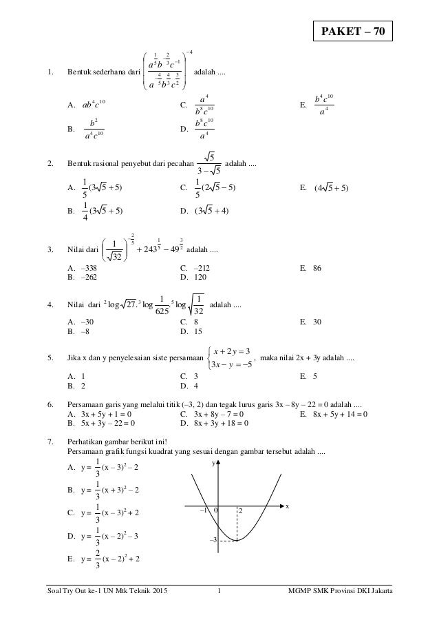 Latihan Soal Try Out Matematika Kelas 12